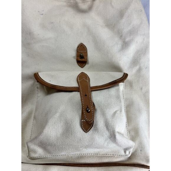 GH Bass Canvas Backpack Rucksack Drawstring Closure Bucket Style Leather Trim - Picture 4 of 13